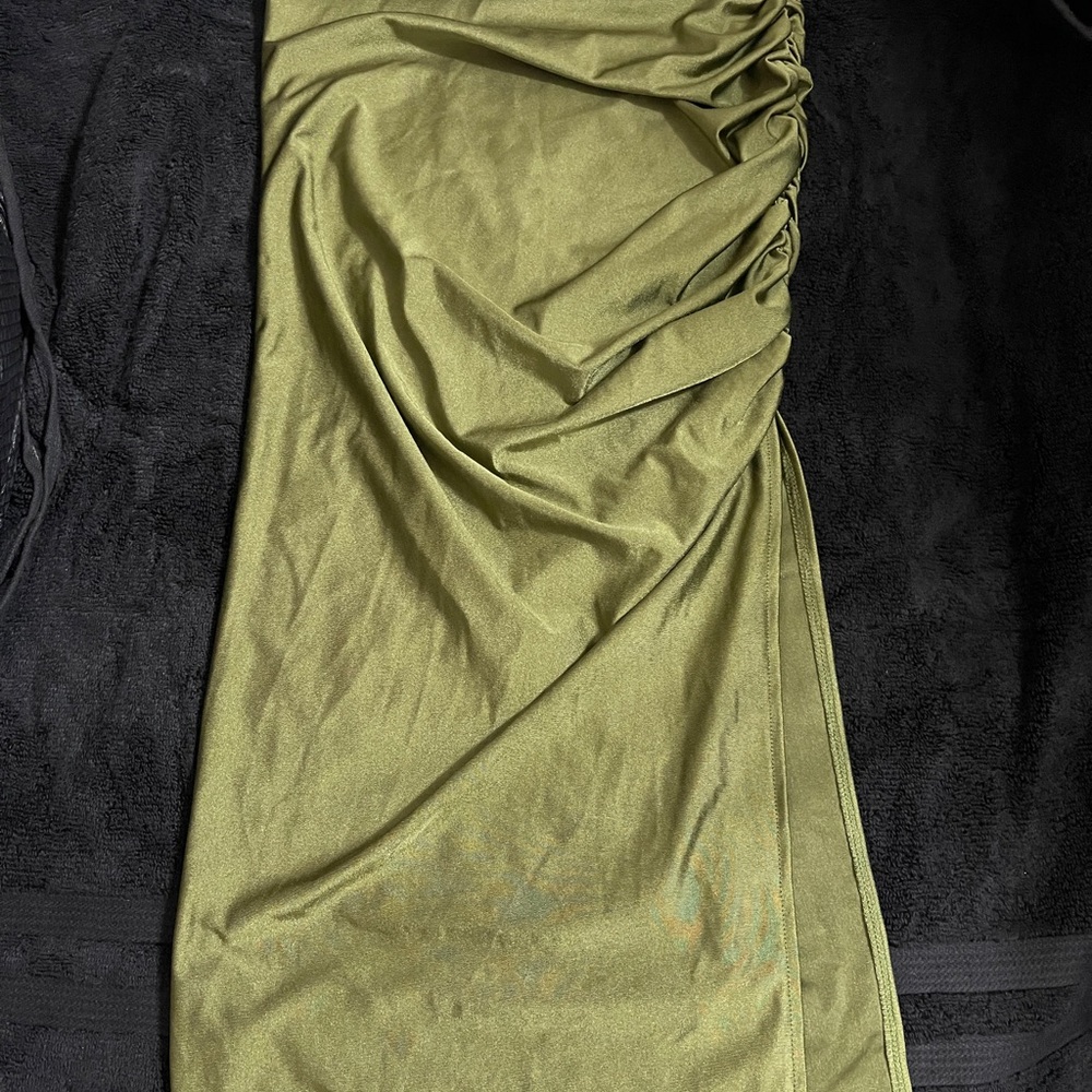 Elegant Silky Olive Green Ruched Skirt (NEVER WORN)